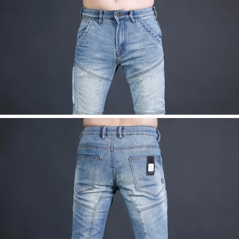 2022 New Fashion Blue Jeans Men Casual Slim Fit Pencil Pants Mens Patchwork Jean Streetwear Biker Denim Trousers