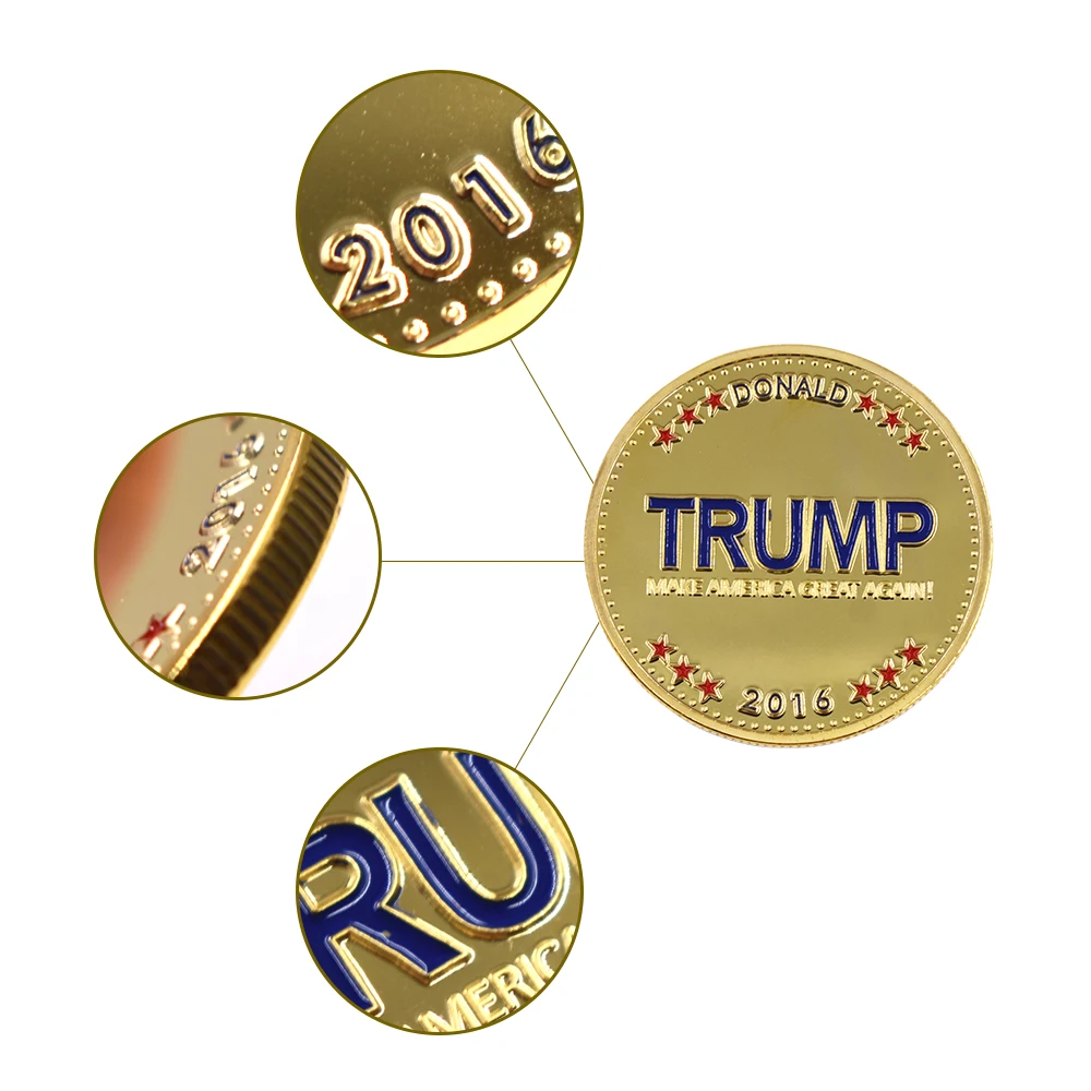 24k позолоченная металлическая монета президент США Дональд Трамп сувенирная 999 9