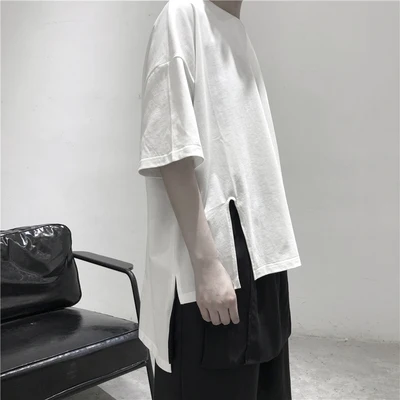 Женская длинная футболка с разрезом свободная коротким рукавом лето 2020 | одежда