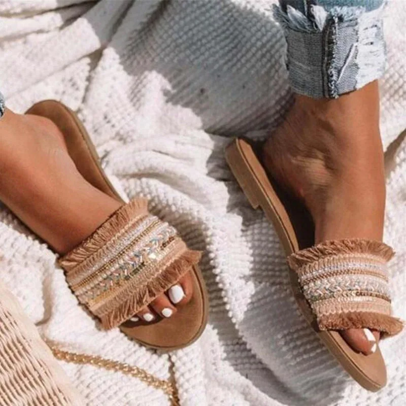 

Woman slippers Women's Open Toe National Wind Embroider Sandals Bohemian Style Sandals Large Size Contrast zipper Sandals #10