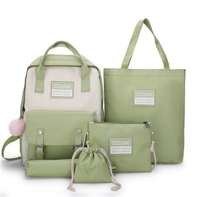 

5 Piece Set Women School Backpack Fashion Canvas Casual School Bag For Teenage Girls Shoulder Bags Female Rucksacks