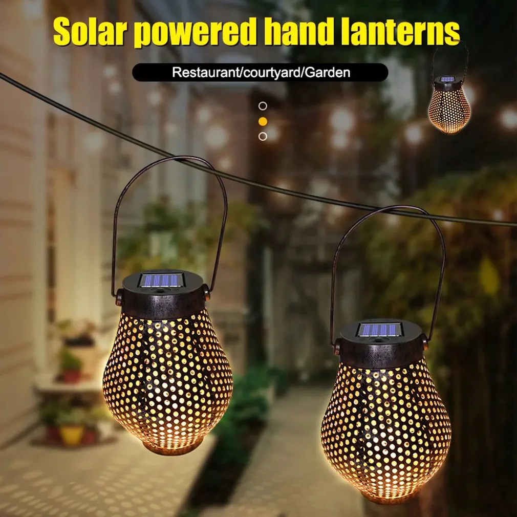 

Hanging Brown Solar Lanterns Iron-Art Lamp Ornaments Solar Lights with Handle Outdoor Solar Garden Light Decor for Yard Tree