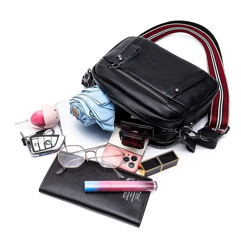 Сумка через плечо из 2021 натуральной кожи черная с широким ремешком 100% | Багаж и