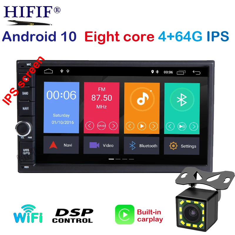 2 Din Восьмиядерный Android 10 автомобильный радиоприемник GPS навигация телефон 4 ГБ ОЗУ