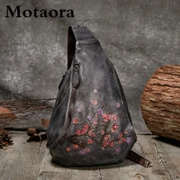 motaora womens vintage backpack genuine leather bag ladies retro floral chest bag handmade embossed messenger bags for female