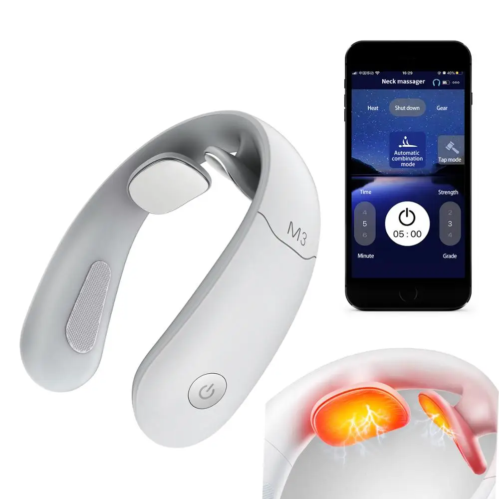 

Smart Electric Neck Massager Rechargeable Pulse Heating Element Massager for Neck Cervical Vertebra Relax Pain Relief USB Cable