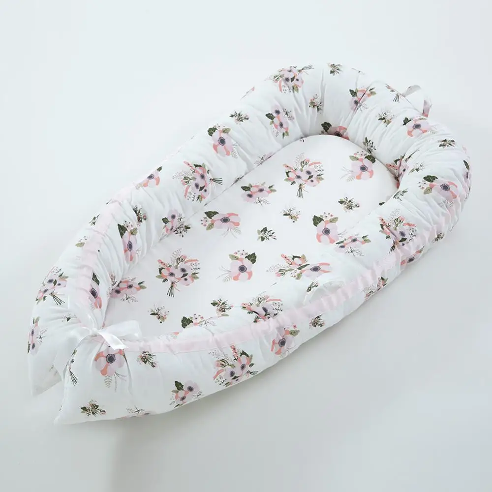 pink floral Детская кровать, переносная серая, розовая кроватка, детское гнездо, детская колыбель, детская кровать, бампер, бортики в кроватке, декор для новорожденных - Цвет: pink floral