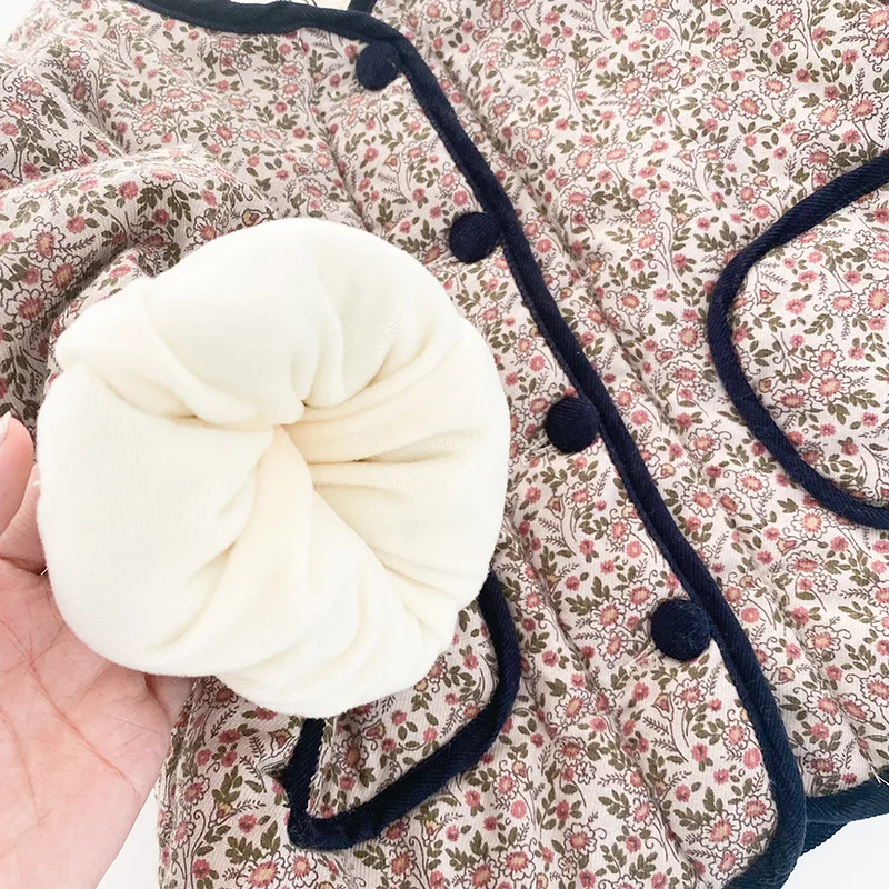 Детское зимнее пальто с хлопковой подкладкой цветочным принтом - купить по