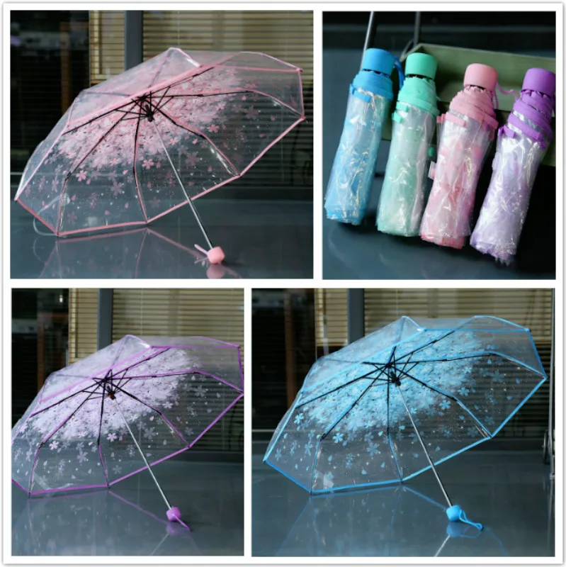 Большой складной прозрачный зонт от дождя женский с цветами автоматический