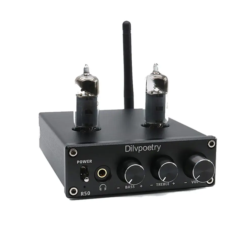 Dilvpoetry R50 TPA3116D2 HiFi мини HiFi усилитель мощности стерео усилитель для наушников Bluetooth 4,2 приемник 50 Вт* 2 вакуумный 6J4 гибридная трубка