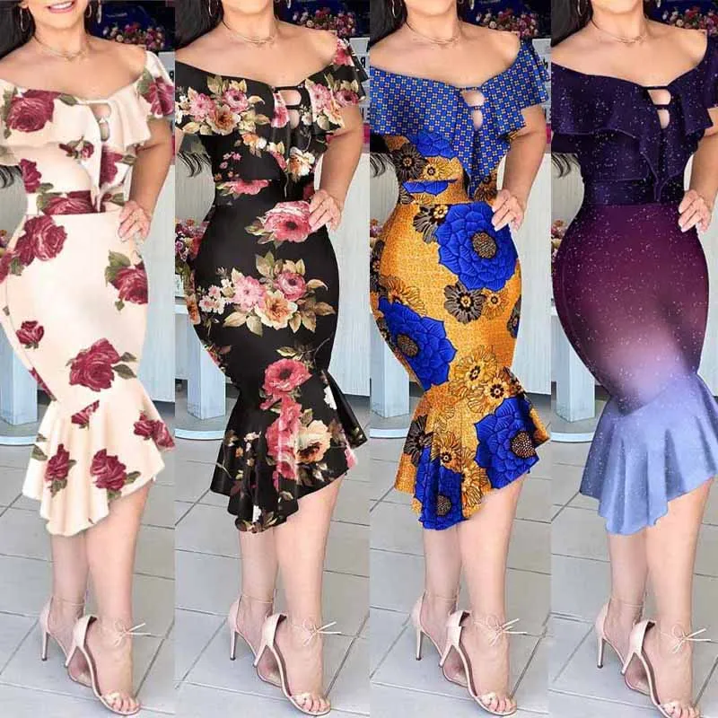 

Glitter Dresses For Women Party Hollow Out Fashion Office Lady Bodycon Dress Anakra Mermaid Ruffle Robe Dashiki Dubai Boubou
