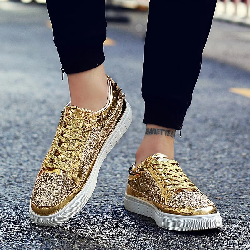 2019 мужская обувь на плоской подошве удобная повседневная золотистого цвета с