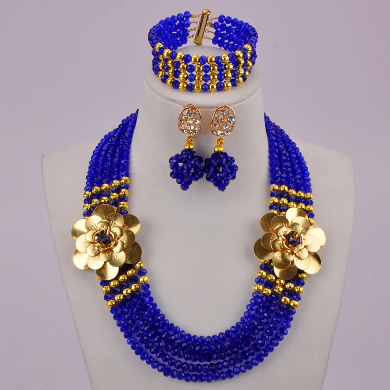 Королевский синий нигерийский Свадебный комплект ювелирных изделий с