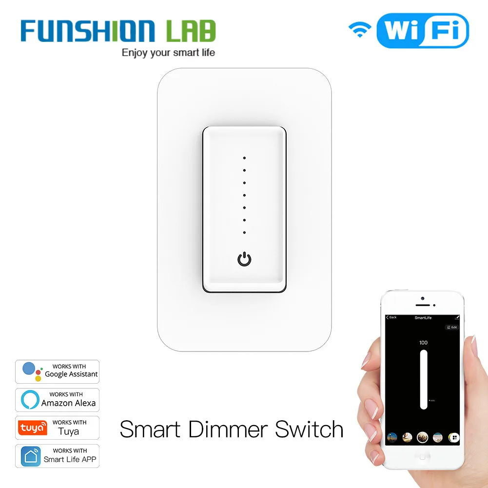 

US WiFi Smart Light Dimmer Switch Smart Life/Tuya APP Compatible with Alexa Google Home for Voice Control,No Hub Required