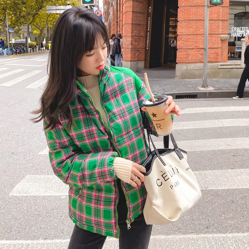 

Winter New Women Plaid Beaded Parkas Quality Brand Womens Stand Collar Warm Thick Jacket Fashion Casual Parka Coat