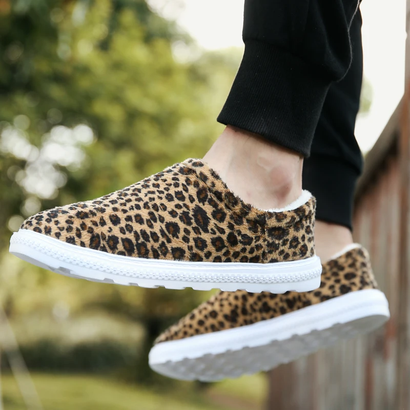 Fhlyiy/леопардовые домашние тапочки теплые мужские удобные на плоской подошве