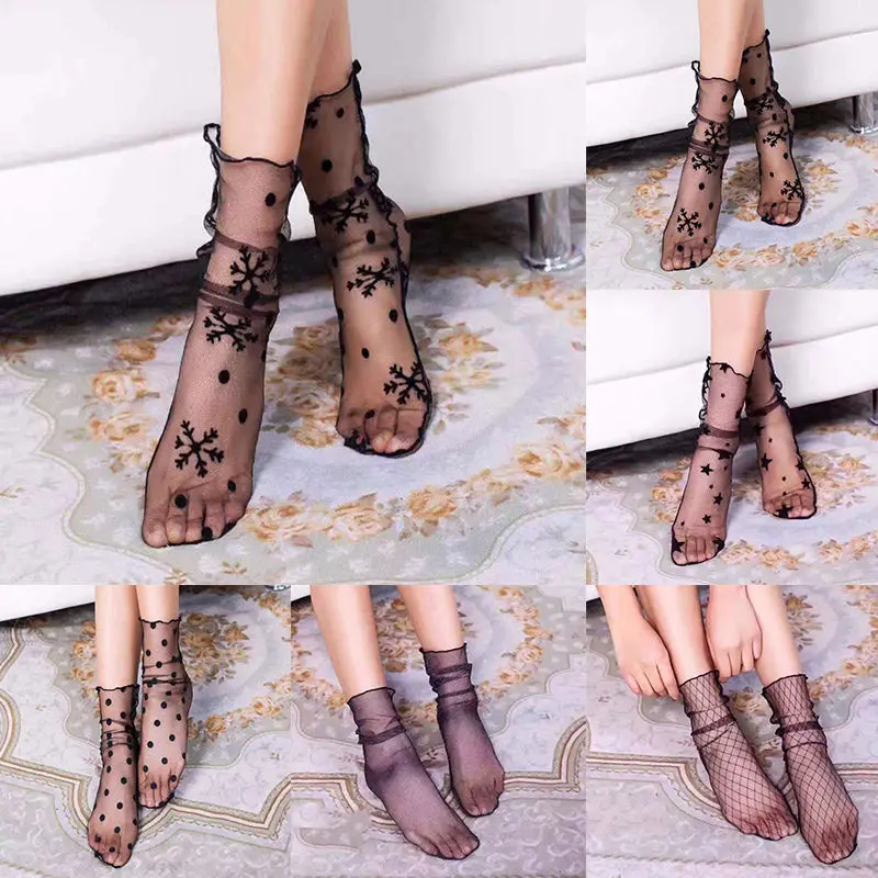 1 пара женские ажурные высокие носки сетчатые кружевные короткие носки|Носки| |