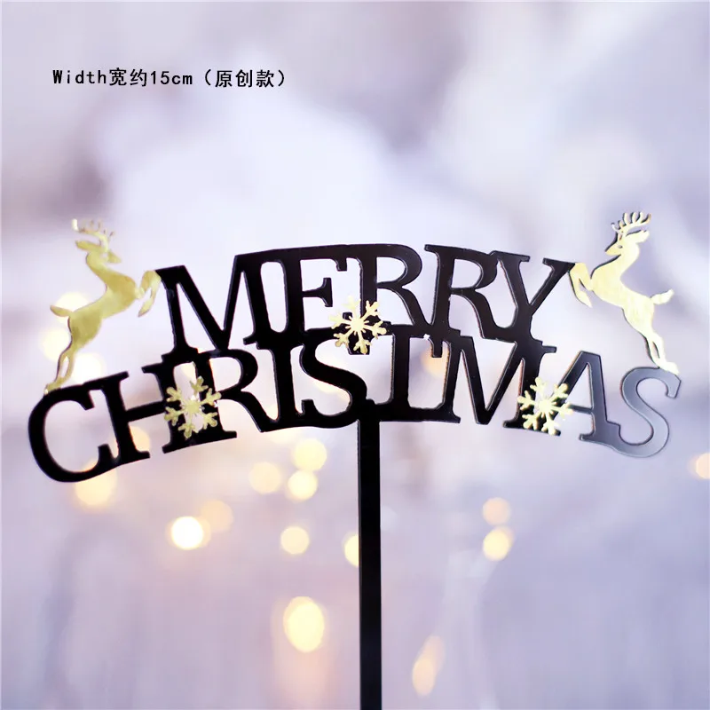 2pc black christmas Merry Топпер на Рождественский торт Золото Серебро Лось Замороженные вечерние акриловые снежинки украшения сладкие подарки для выпечки - Цвет: 2pc black christmas