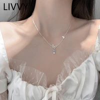 livvy silver color pendant necklace butterfly zircon tassel necklaces female simple clavicle chain elegant temperament gift