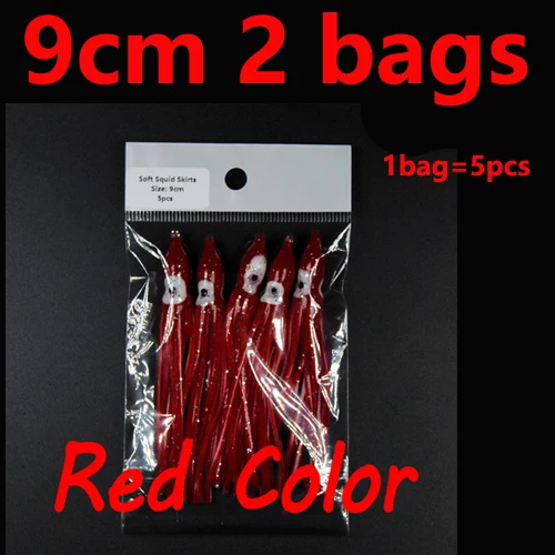 2bags 9cm red 2 сумки 5 см 9 см мягкий Кальмар юбки светящиеся пластиковые осьминог приманка для соленой воды искусственная приманка для рыбалки разноцветные Lumo розовый синий оранжевый - Цвет: 2bags 9cm red