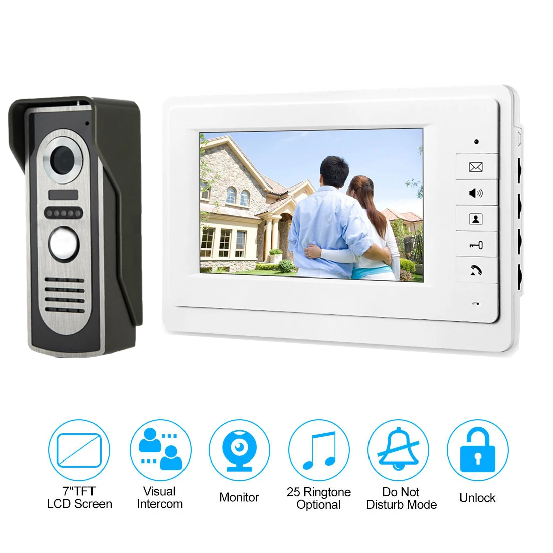 SYSD 7 inch TFT Color Monitor Wired Video Door Phone Intercom for Home Camera with Unlock Infared Night Vision