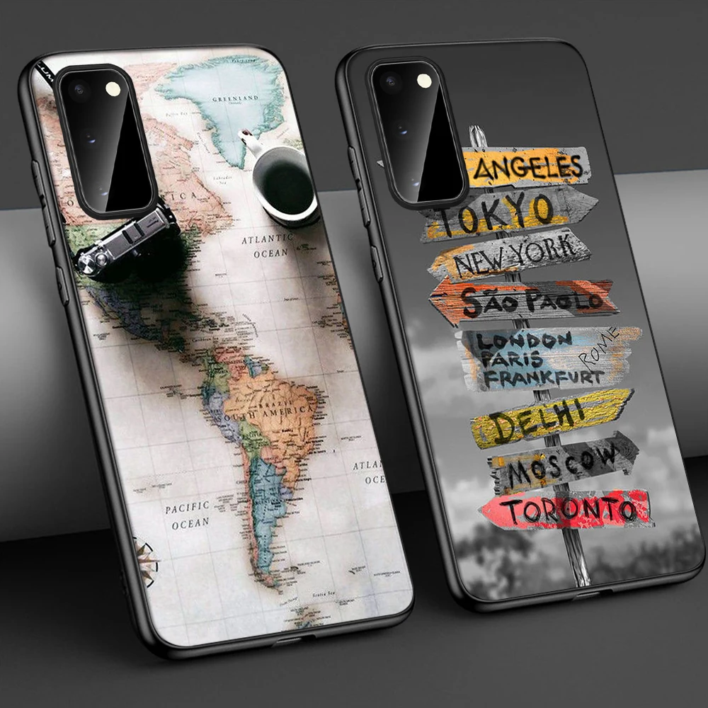 travel map phone case for samsung a51 s20 s21 a50 a71 a70 a20 a20e s10 s9 s8 ultra puls note 20 10 9 plus ultra soft case funda free global shipping