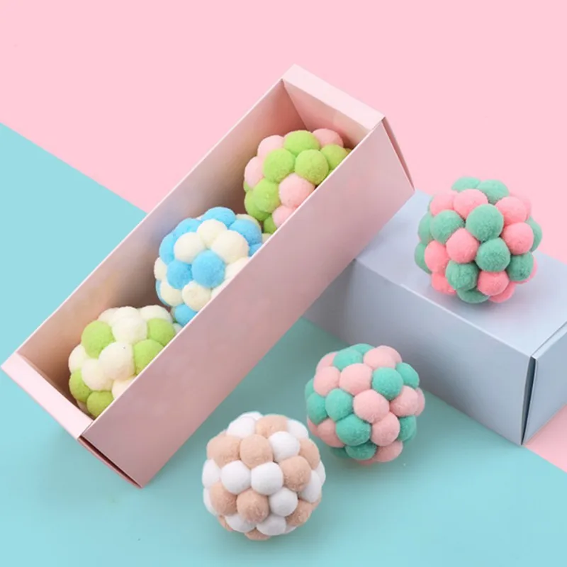 

3 шт., игрушки для кошек, плюшевые мячики-надувники и колокольчик, жевательные мячи для кошек, Красочные интерактивные мячи для игр, котят, то...