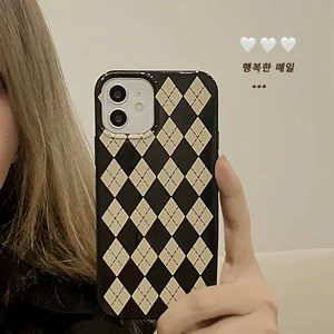 art retro autumn grid korean phone case for iphone 12 11 pro max x xs max xr 7 8 puls se 2020 cases cute soft silicone cover free global shipping
