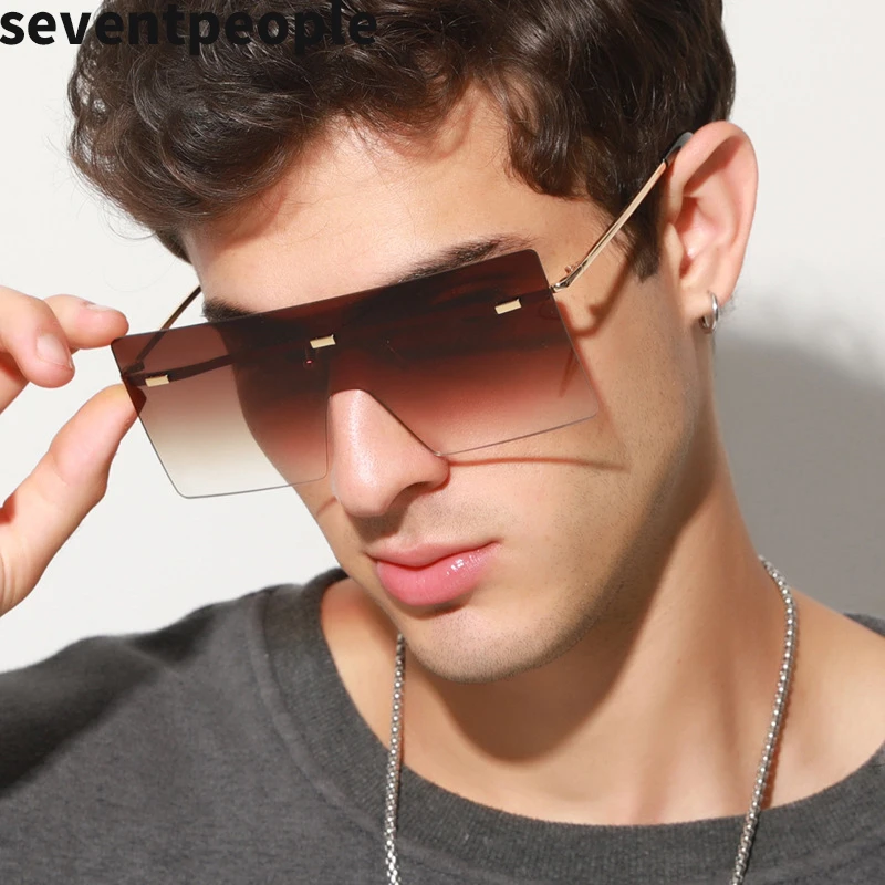 Солнцезащитные очки без оправы для мужчин и женщин прямоугольной формы Модные