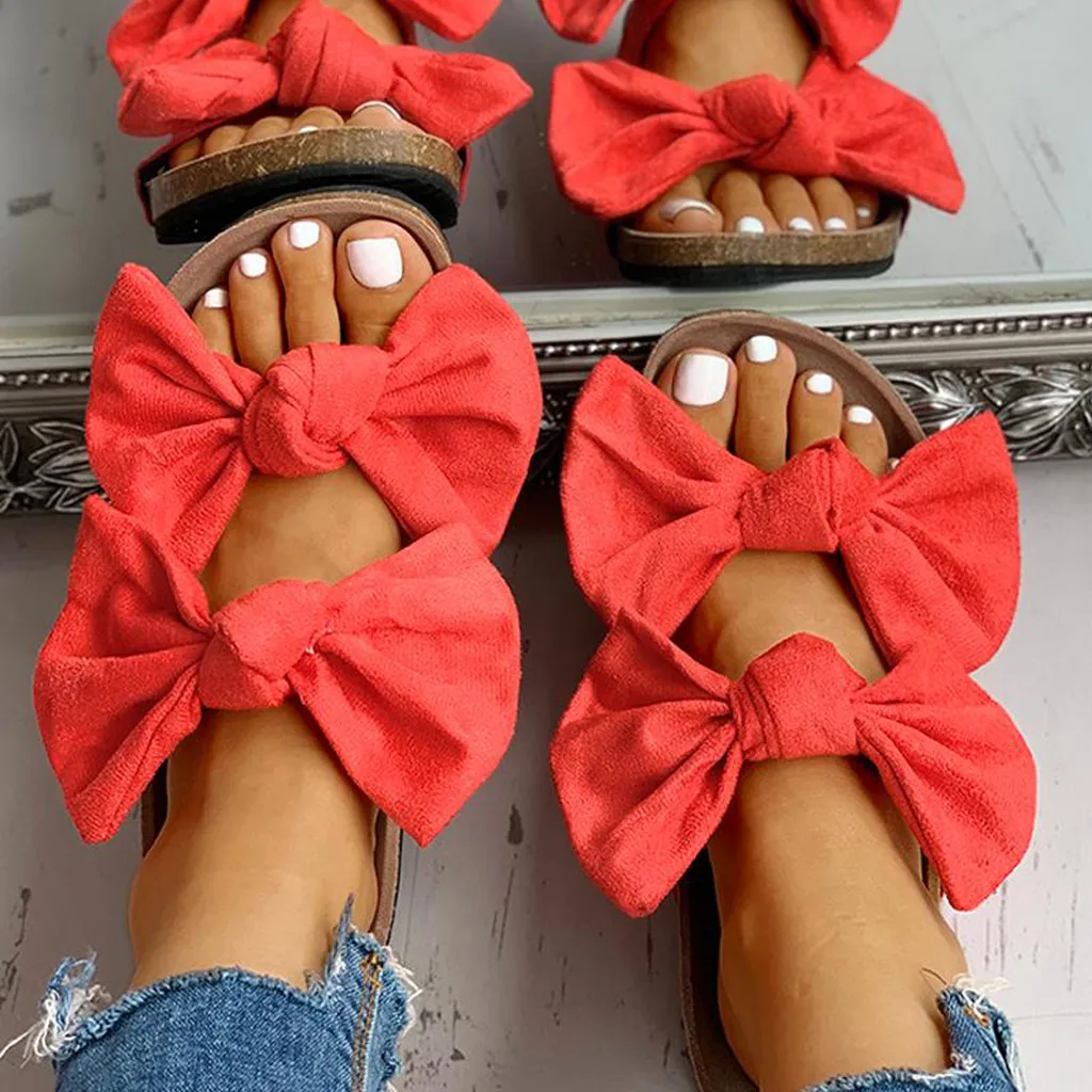 

Women Brand Slippers Summer Rome Slides Open Toe Flat Casual Shoes Women Leisure Sandal Female Beach Leopard Bow Slipper