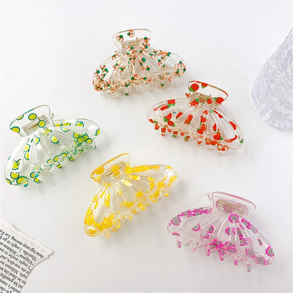 

Clear Acrylic Candy Color Fruit Hair Claws Large Hair Clips Headwear Transparent Women Hair Accessories Girls Summer Headdress