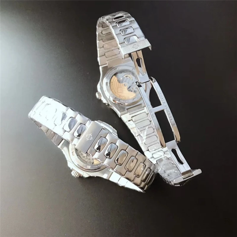 

New Automatic Mechanical Men Watch Silver Blue Stainless Steel Transparent Sapphire Glass Glide Watches 8654