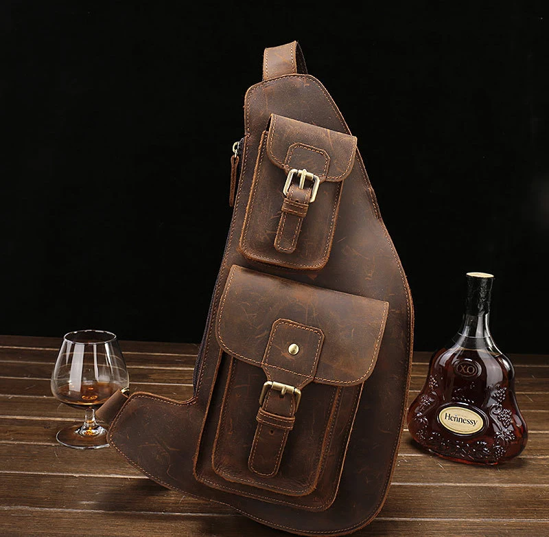 MAHEU Crazy Horse, кожаная большая нагрудная сумка, натуральная кожа, слинг, Мужская нагрудная сумка, кожаные сумки через плечо для мужчин, спортивная езда