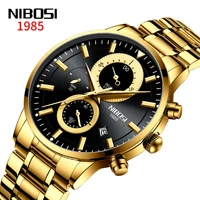 nibosi mens watches top brand luxury fashion quartz watch men sports watch waterproof stainless steel gold relogio masculino