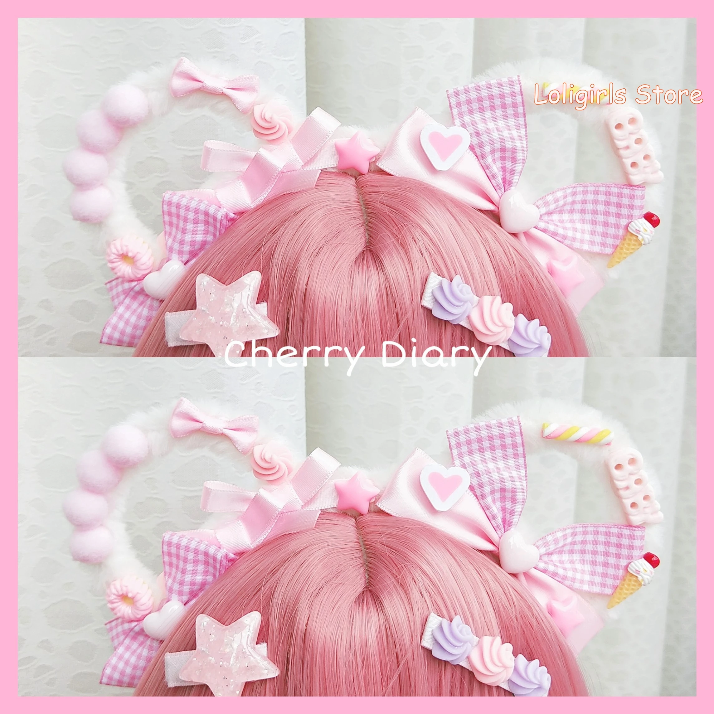 

Lolita Sweet Cute Bear Ears KC Hair hoop Pink Headdress Girls Student Kawaii Princess Hairband Handmade Hair accessories Cosplay