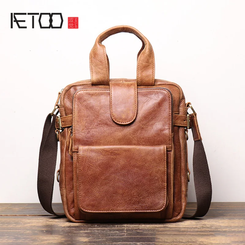 

Мужской ручной Портфель AETOO из воловьей кожи, кожаная сумка через плечо, матовая кожаная сумка на шпильке