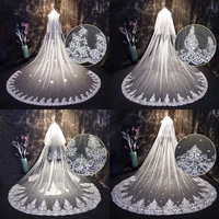 2019 new 4 meters one layer lace tulle long wedding veil new white ivory 4 m bridal veil with comb velos de novia 400cm