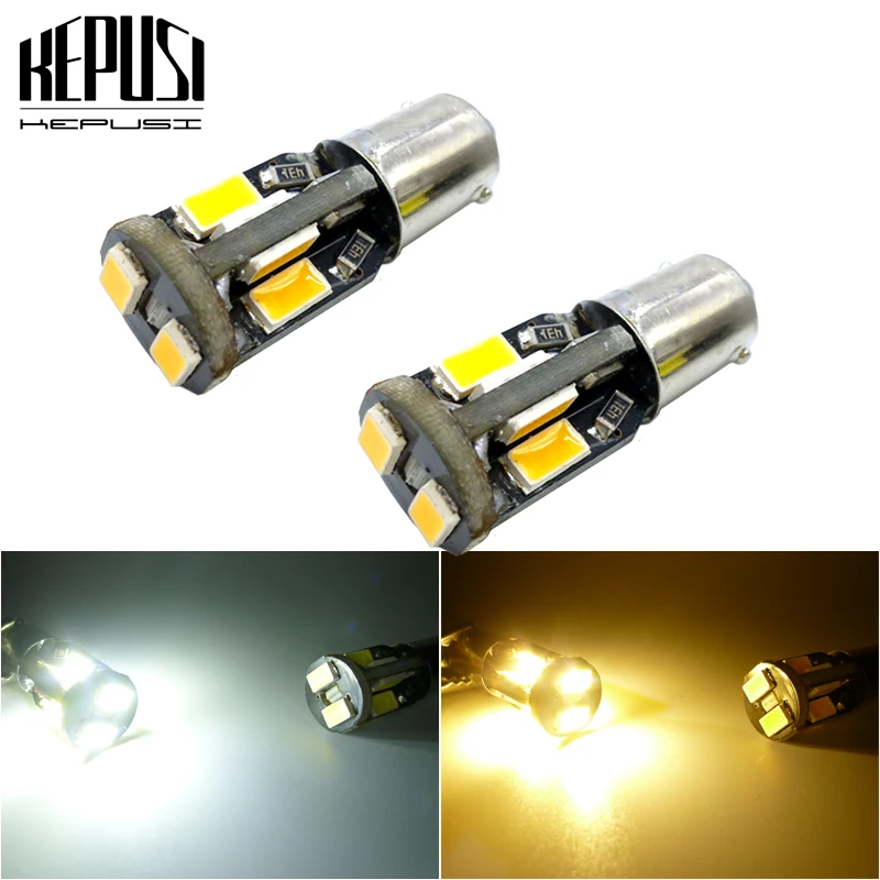 

2Pcs BA9S T11 T4W LED Lamps 10 SMD Auto Interior Lighting Dome Map Reading Light Side Wedge Parker Bulbs White yellow amber