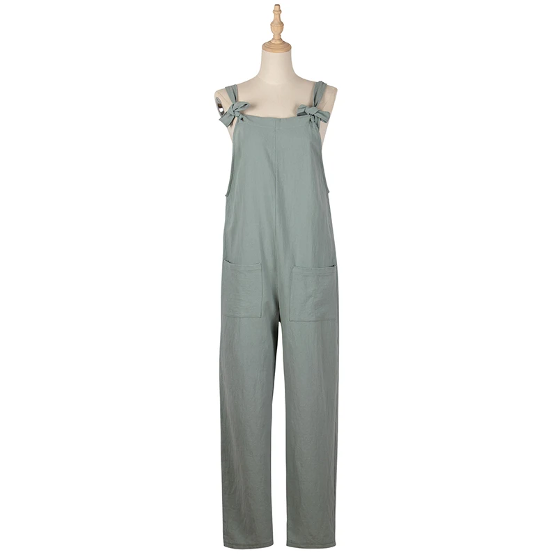 

Sale Spring Summer Solid Color Pocket Patchwork Bowknot Straight Pants Workers Outfit High Waist Loose Casual Women's Jumpsuit