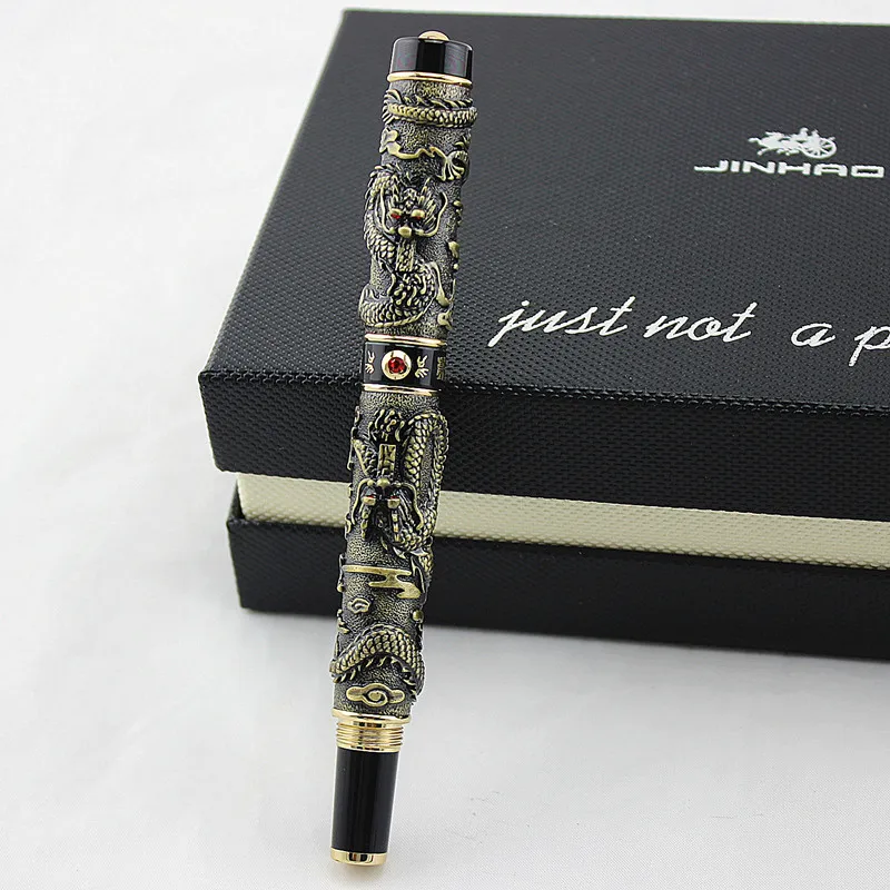 Jinhao двойной дракон/змеиная винтажная Роскошная авторучка/ручка держатель полностью Металлическая резьба тиснение Тяжелая Подарочная Ручка Коллекция