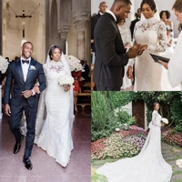 high neck african mermaid wedding dresses plus size long sleeves lace bridal gowns robe de mari%c3%a9e backless wedding dress
