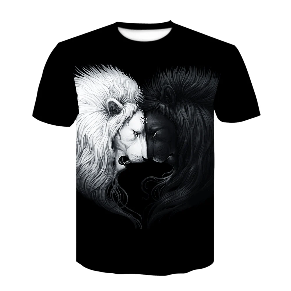 

Popular new 3D printing gold lion animal T-shirt men and women o-neck black tshirt breathable casual hip-hop simple tshirt s-6xl