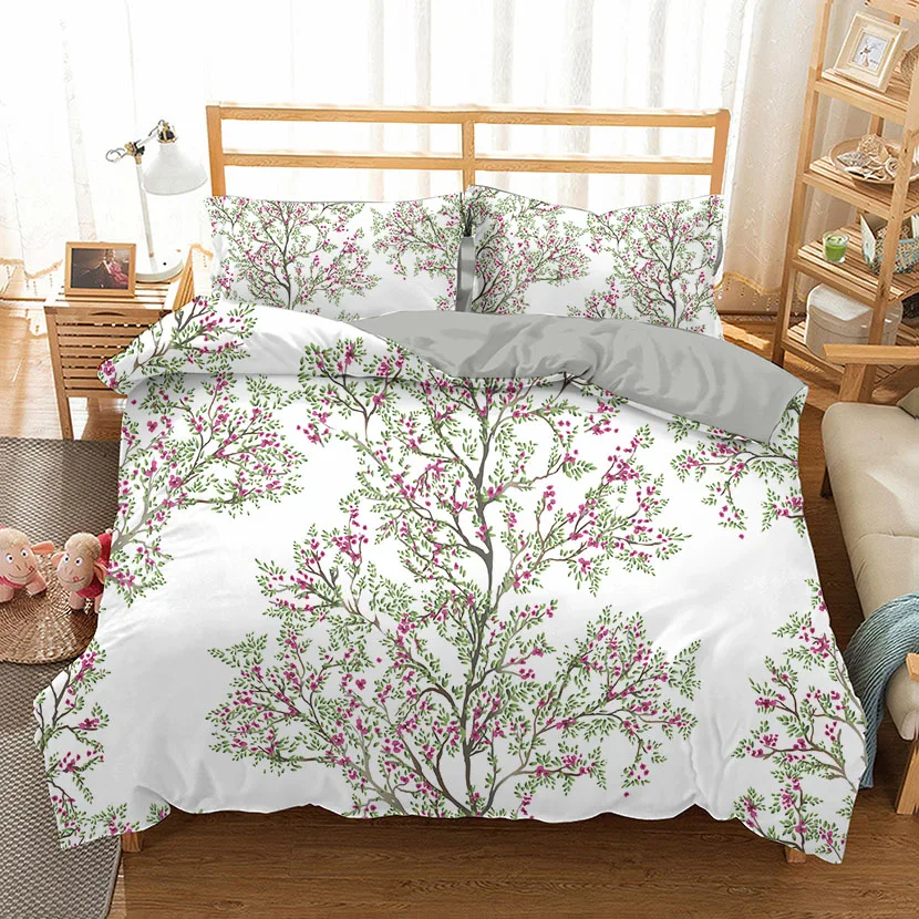 

oentyo oentyo Flower Duvet Cover 3D Print Bedding Set Double Bed Cover Luxury 2 Set Peony Leaves Butterflies Quilt Cover Queen