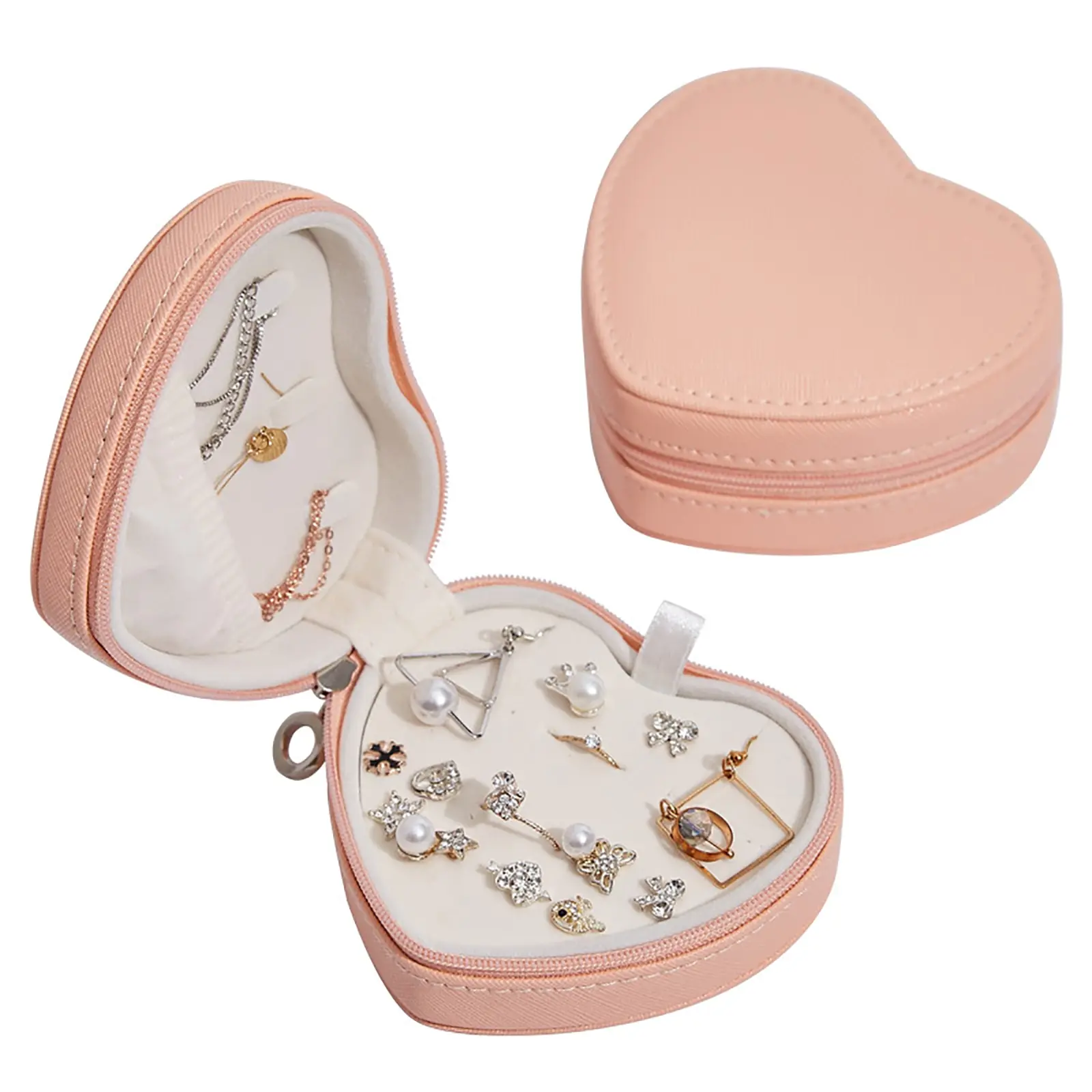 

2021 Heart Shape Jewelry Box Portable Storage Organizer Earring Necklace Holder PU Leather Jewelry Display Travel Case Organizer