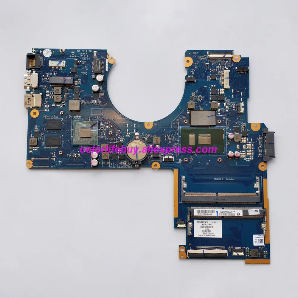 

Genuine 901581-001 901581-601 DAG34AMB6D0 w 940MX 4GB i7-7500U CPU Laptop Motherboard for HP 15-au Series NoteBook PC