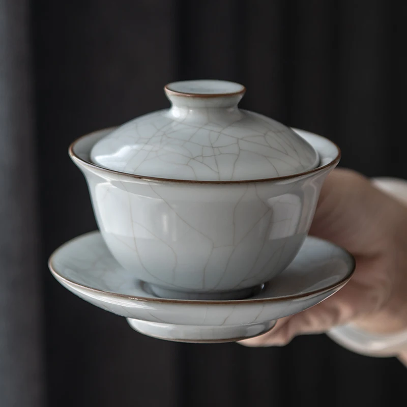 5 унций хрустящая глазурь Ru Kiln Gaiwan керамическая чашка с крышкой блюдце набор