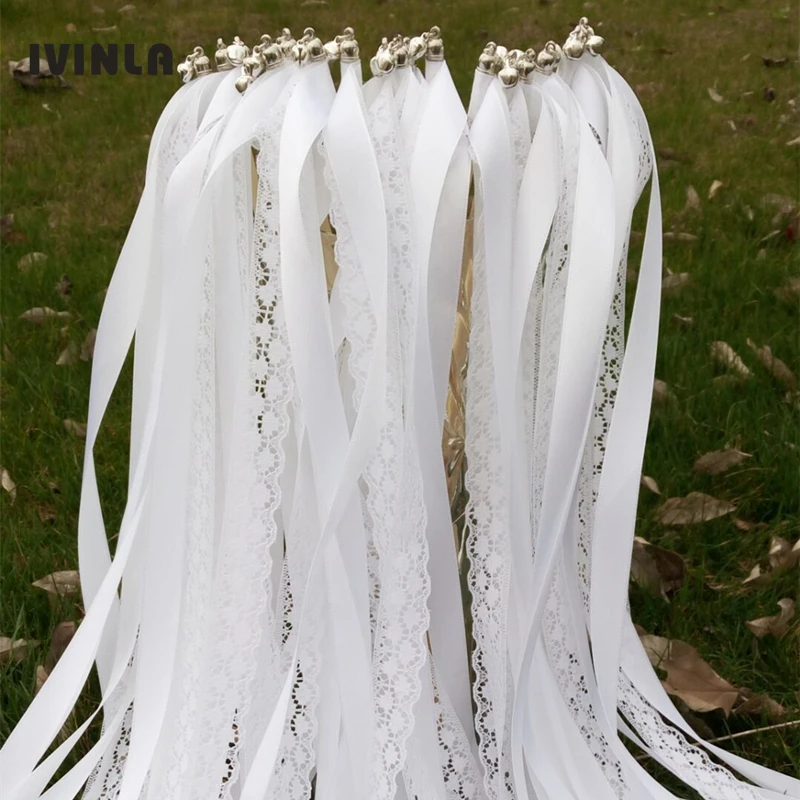

FREE SHIPPING--(50Pieces/Lot)Style A white ribbon wedding wands with silver bell Wedding Ribbon Stick,ribbon Twirling Streamers