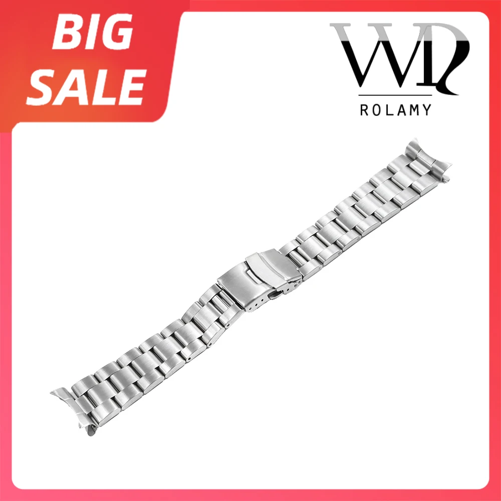 

Rolamy 20 22mm TOP Quality Brush Hollow Curved End Solid Links Replacement WatchBand Bracelet Double Push Clasp Oyster For Seiko