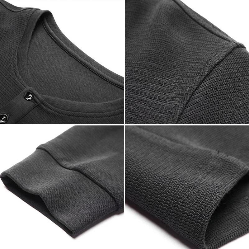 

2019 Autumn New Men's Casual T-shirt Button Decoration Business Casual Solid Color V-neck Long Sleeve T-shirt Male Brand Clothes