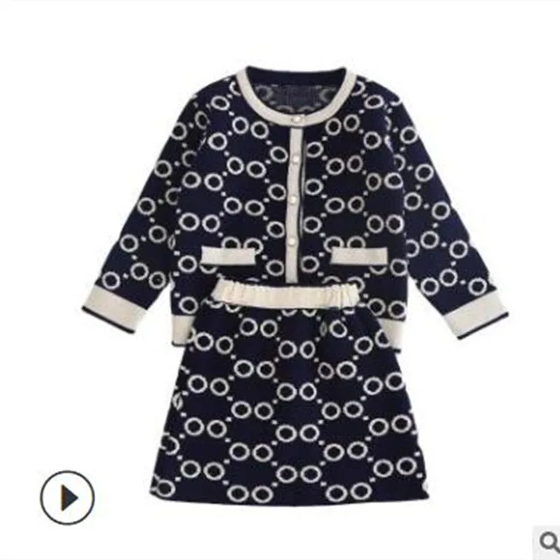 

Winter New Girls Clothes Circle Dot Long Sleeve T-shirt And Skirt 2pcs Spring Kids Clothing Girls Knitted Sweater Set Clothes
